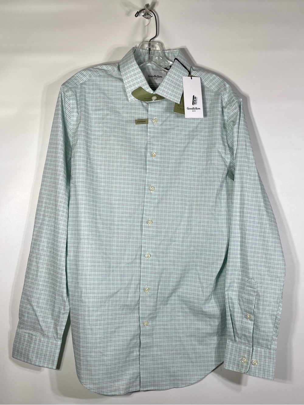Goodfellow & Co Light Green Check Dress Shirt Mens Standard Medium
